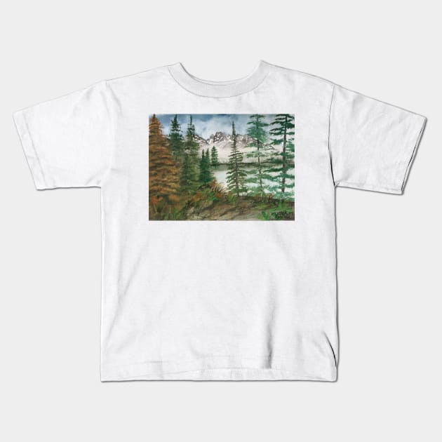 Landscape mountains painting Kids T-Shirt by derekmccrea
